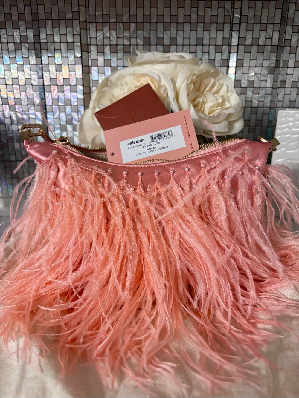 cult gaia  Feather Shoulder Bag with Gold Chain